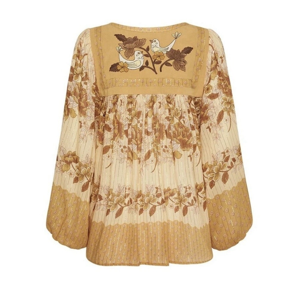 Spell and The Gypsy Coco Lei Blouse Top Women's XS Caramel Boho Embroidered - Picture 1 of 14